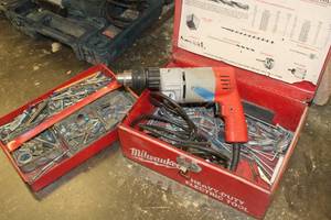 lot 97 image: Milwaukee 38 Heavy Duty Hammer Drill, Extra Bits, Misc. Contents, Metal Case