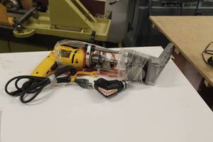 lot 124 image: DeWalt DW100 38 VSR Drill, Attachments, Angle Attachment, Kreg System for Pocket Screws