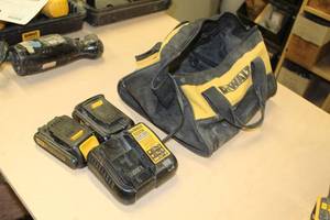 lot 159 image: DeWalt Soft Side Carry Bag, (2) 20V MAX Lithium Ion Batteries, 12v20V MAX Lithium Ion Charger DCB107