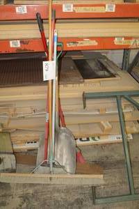 lot 879 image: Brooms, Push Broom, Scoop Shovel