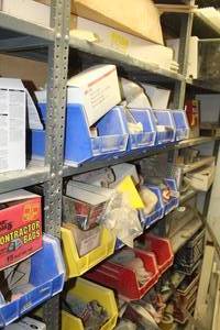 lot 669 image: Plastic Bins, Parts, Steel Wool, Sandpaper