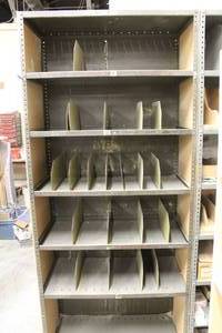 lot 411 image: 36x19x81 Metal Shelving Unit, Shelving Dividers
