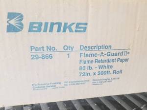 lot 945 image: Lot of (1 Roll) Binks Flame-A-Guard II 300x72 Flame Retardent Paper 80-lb.
