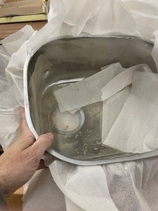 lot 1049 image: Lot of (2) Stainless Steel Sinks with Gooseneck Faucet, New Porcelain Bathroom Vanity Sink