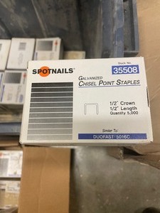 lot 1050 image: Lot of (30) Spotnails 12 Crown 12 Length Galvanized Chisel Point Staples 5000-count box