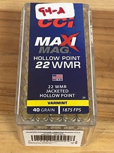 (50) Rounds CCI Maxi-Mag Varmint .22-WMR 40grain Jacketed Hollow Point