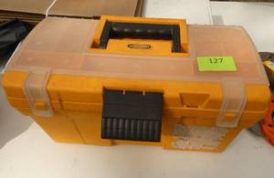 Plastic toolbox with snips and ear covers