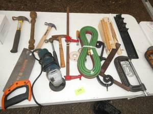 Misc tool lot with Bosch grinder and new air hose