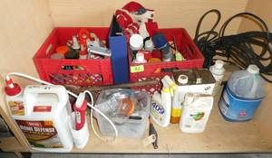 Large lot of chemicals, cleaner, and a couple of cords
