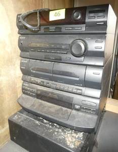 Sony stereo system 5 CD changer, cassette unit, tuner radio, and also a Denon DVD audio video player.  All unknown condition.