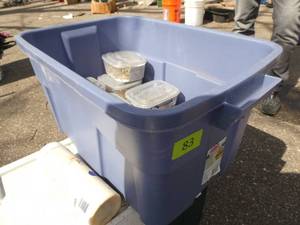 Tote with multiple bins of exterior screws 1-14 and frogtape