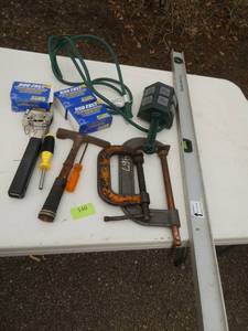 Tool lot with stapler and 3 new boxes of staples, 6 outlet outdoor extension cord