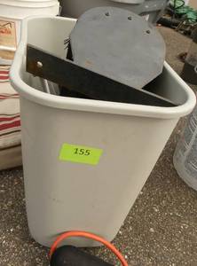 Waste basket with boot brush and hanger brackets