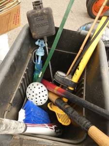 tote of baseball bats camp cooker, ball inflator