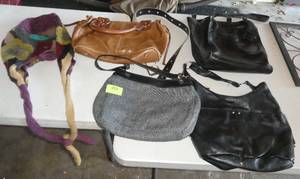 4 purses and knit hat