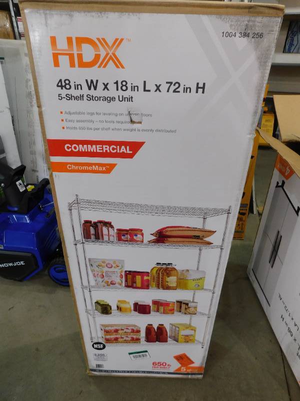 lot 58 image: HDX Chrome 5-Tier Heavy Duty Metal Wire Shelving Unit (48 in. W x 72 in. H x 18 in. D)