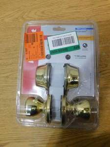 lot 44 image: Kwikset Tylo Polished Brass Entry Door Knob and Double Cylinder Deadbolt Combo Pack with Microban Antimicrobial Technology
