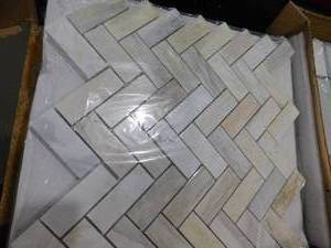 lot 77 image: (9) MSI Angora Herringbone 12 in. x 12 in. x 10 mm Polished Marble Mosaic Tile