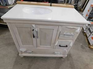 lot 84 image: Dorel Living Sunnybrooke 36 Inch, Rustic White Bathroom Vanity, 36