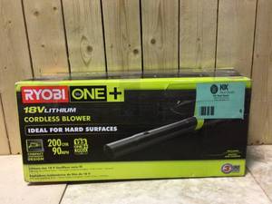 lot 8 image: ONE 18V 90 MPH 200 CFM Cordless Battery Leaf BlowerSweeper with 2.0 Ah Battery and Charger by RYOBI Customer Returns See Pictures