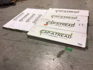lot 95 image: Cap A Tread Disher Oak 47 in. Length x 12-18 in. W x 1-1116 in. T Laminate to Cover Stairs 1 in. Thick Customer Returns See Pictures