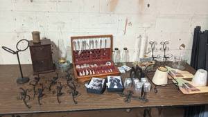Collection of Decor - Silverware Set - Candle Holders - Ceramic Knobs - Centerpieces - Double Drawer Wall Leather Box
