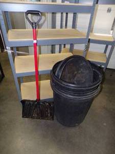 lot 60 image: Pair of Garbage Cans with Snow Shovel