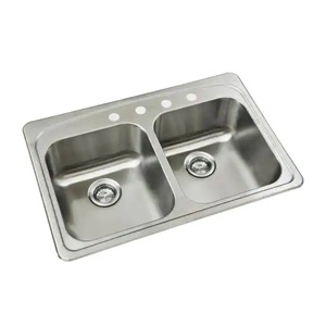 (16) Glacier Bay Drop-In Stainless Steel 33 in. 4-Hole Double Bowl Kitchen Sink