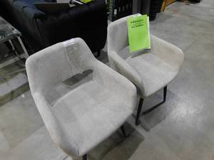 (2) Cromwell Light Grey Fabric Upholstered Hollow Design Armrest Side Chair