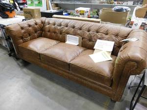 Blakely 95 in. Arena Vintage Brown Leather 3 - Seater Chesterfield Sofa with Removable Cushions