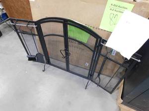 Noble House Brightwell Matte Black Metal 3-Panel Fireplace Screen with Door and Tools