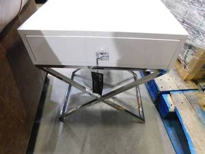 Inspired Home Laila Square Lacquered WhiteChrome Metal X-Leg Nightstand