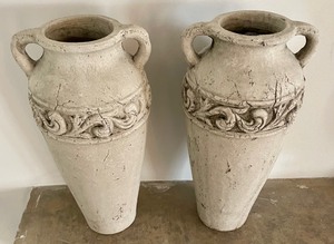 lot 25 image: Pair of Cement Handled Floor Vases