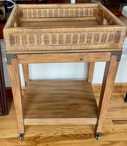 lot 58 image: Accent Table on Casters with Removable Wicker Basket