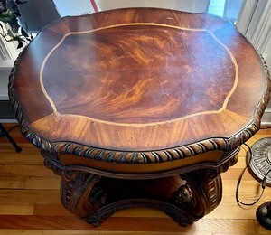 lot 42 image: Carved Wood Accent Table