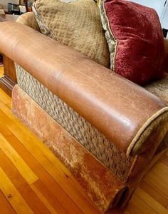 lot 121 image: Oversized ChairLoveseat with Leather Accents