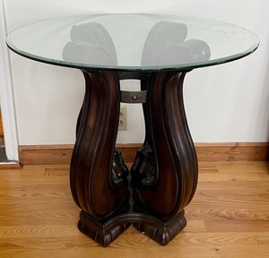 lot 107 image: Amazing Wood Glass Top Accent Table
