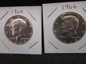 2- 1966 Kennedy Half Dollar Coins...