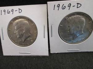 2- 1969-D Kennedy Half Dollar Coins...