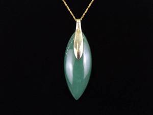 .925 Sterling Silver LARGE Jade Vermeil Pendant Necklace