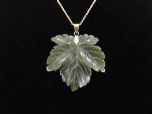 .925 Sterling Silver Jade Maple Leaf Vermeil Pendant Necklace