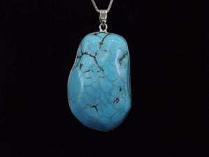 .925 Sterling Silver LARGE Howlite Cabochon Pendant Necklace