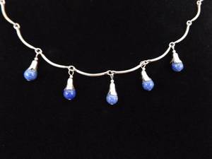 .925 Sterling Silver Lapis Lazuli Ball Dangle Necklace