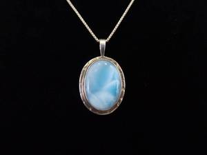 .925 Sterling Silver Larimar Cabochon Pendant&nbspPendant&nbspNecklace
