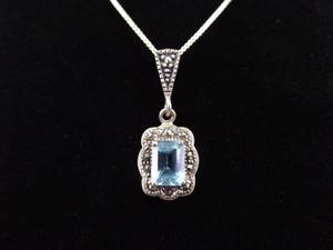 .925 Sterling Silver Art Nouveau Emerald Cut Topaz Pendant Necklace