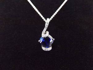 .925 Sterling Silver Sapphire Crystal Pendant Necklace