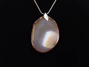 .925 Sterling Silver LARGE Agate Pendant Necklace