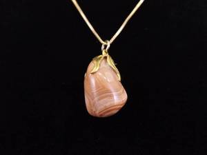 .925 Sterling Silver Lake Superior Agate Vermeil Pendant Necklace