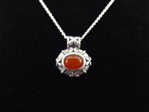 .925 Sterling Silver Amber Cabochon Pendant Necklace
