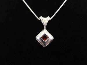 .925 Sterling Silver Square Cut Garnet Pendant Necklace